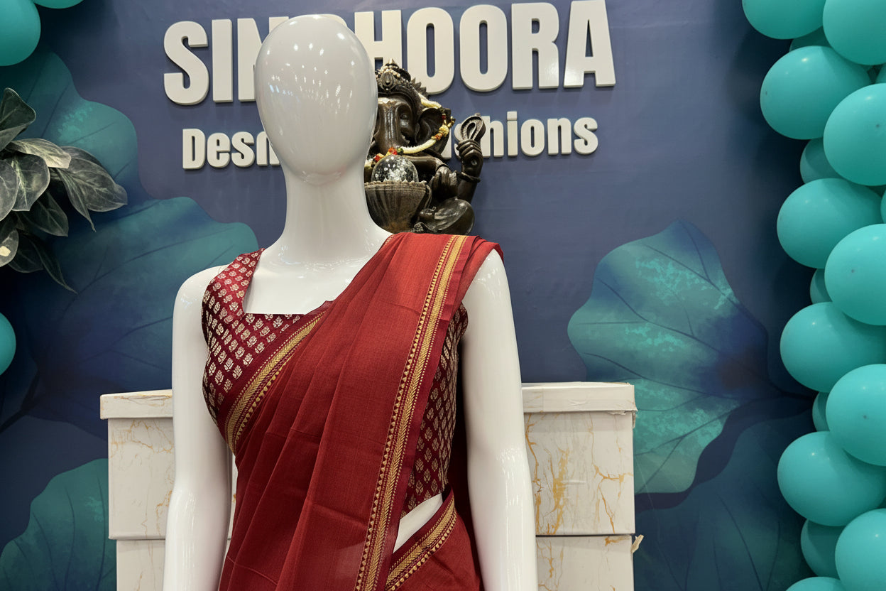 CODE-01 VIP Red Cotton Handloom saree