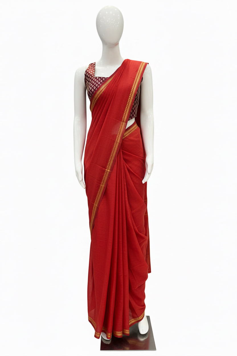 CODE-01 VIP Red Cotton Handloom saree