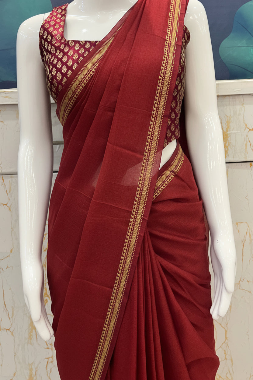 CODE-01 VIP Red Cotton Handloom saree