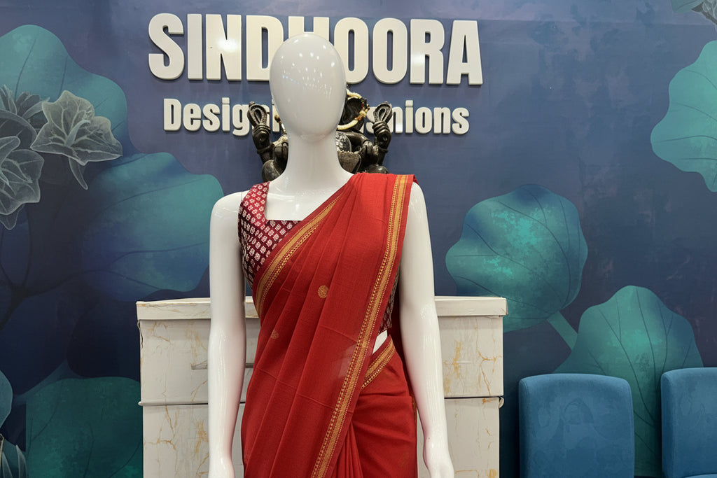 CODE-01 VIP Red Cotton Handloom saree