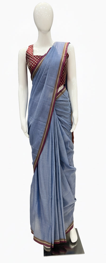 CODE-01 VIP Grey cotton Handloom saree